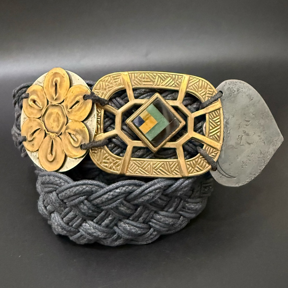 Vintage BAER SF Hammered Mixed Metal Boho Bohemian Woven Braided Belt One Size